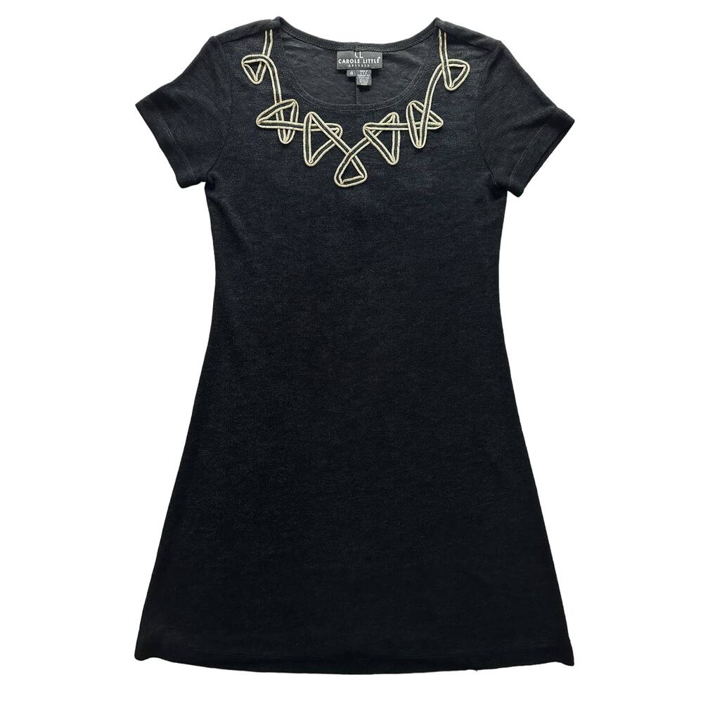 Vintage Carole Little Black Embroidered Shift Dress Size 4